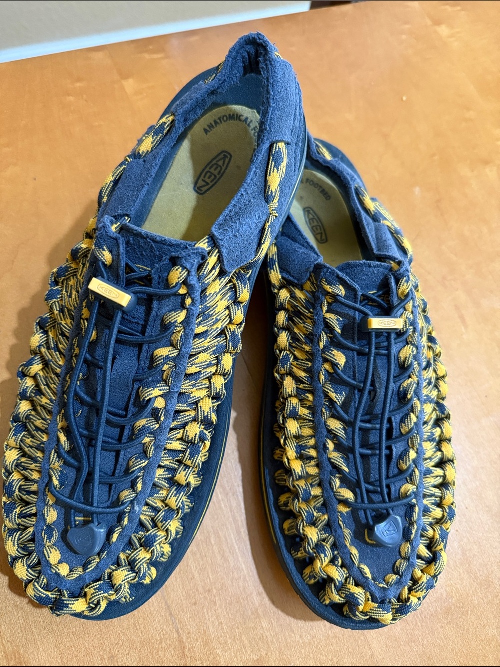 Keen Men’s Navy and Yellow Woven Slip-On Sandals
